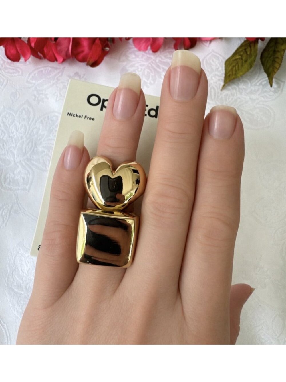 Open Edit Shiny Chunky Gold Tone Rings Size 8 Nickel Free Nordstrom Set of 2 NWT